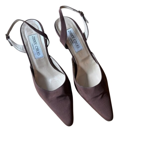 Jimmy Choo Brown Slingback Heels Vintage 1990's Pointed Toe - Picture 2 of 9
